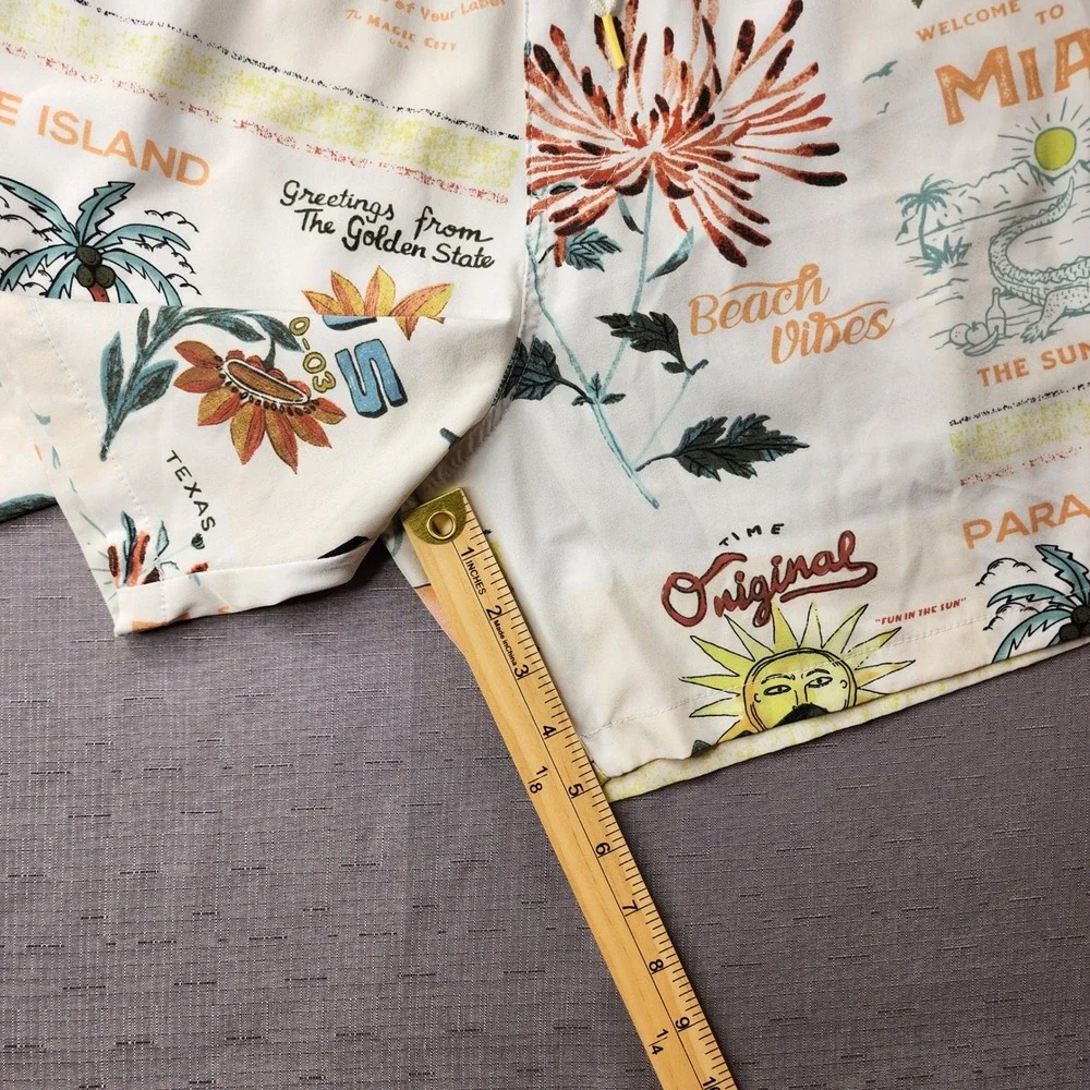 Malibu by Drill Clothing Co Mens Medium Swim Shorts Beach Postcard Print Resort